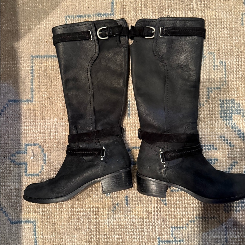 UGG Black suede leather Heeled Boots size 8❤️